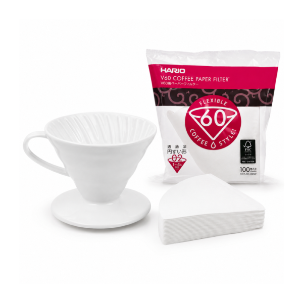 107 Filtros de papel Hario para cafetera V60 blancos 02 100 pzas.