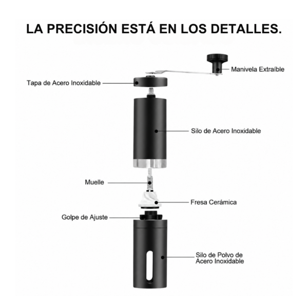 Molino manual de café con fresa cerámica — Ajustable